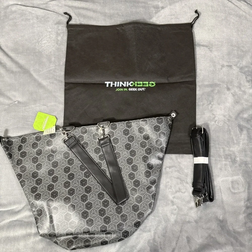 ThinkGeek D20 Origami Handbag of Holding D&D Tote Bag Black Faux Leather NEW